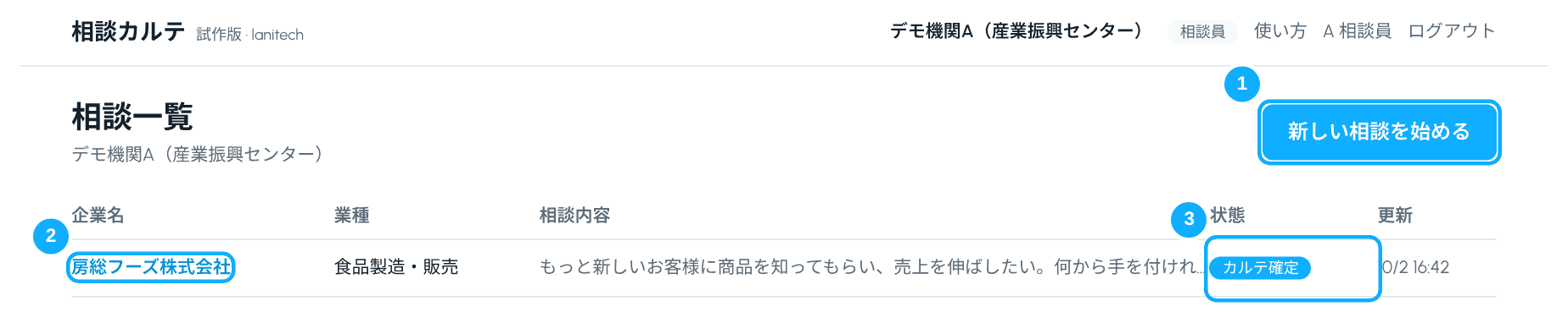 相談一覧の画面